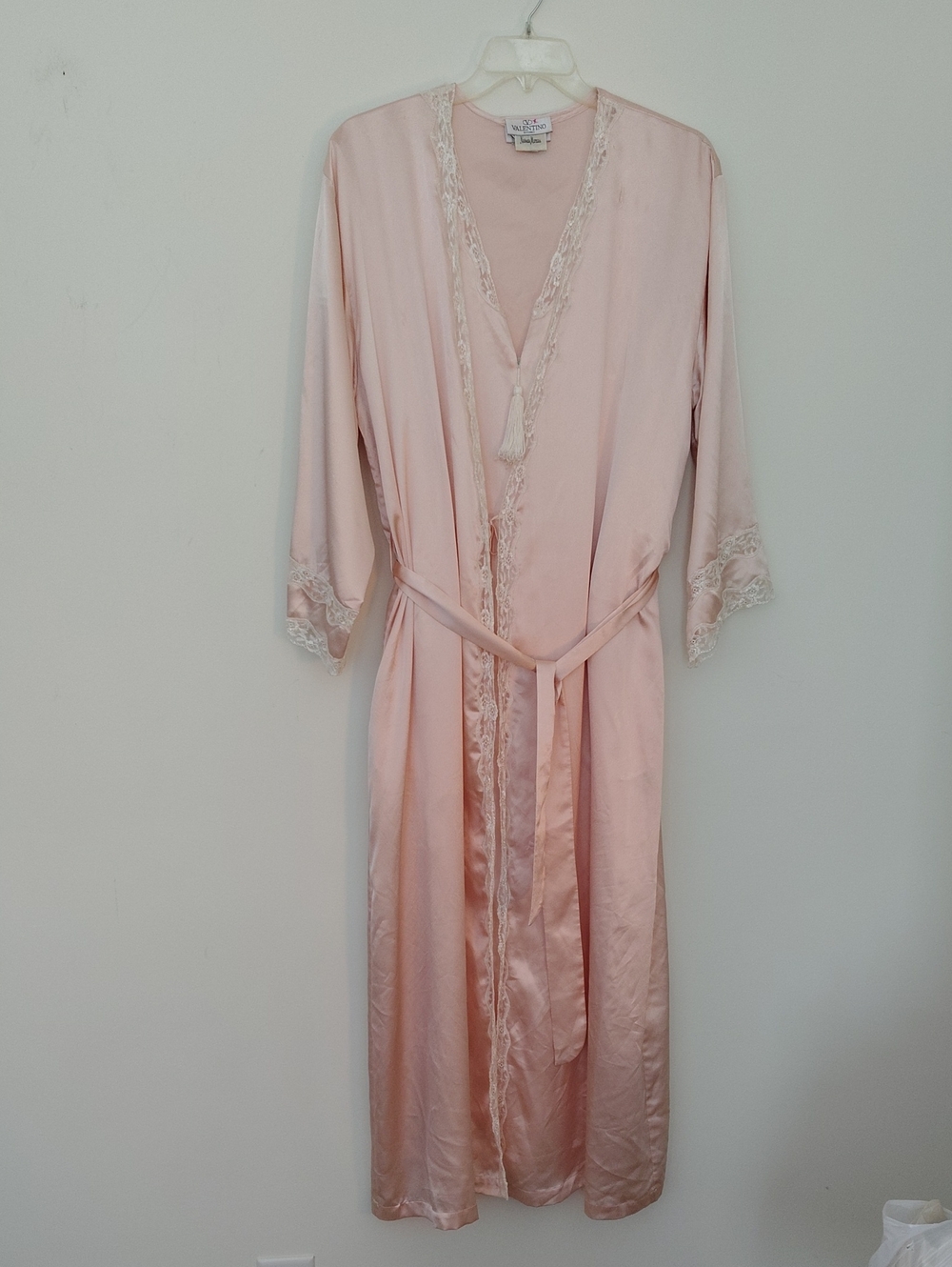 Neiman Marcus Valentino Pale Pink Satin Lace-Trim Nightgown and Robe